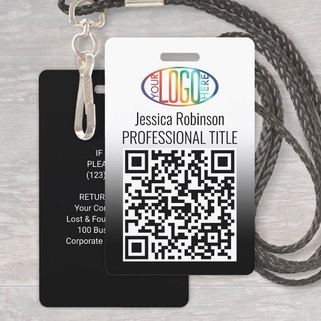 Ihr Logo, QR-Code, Name und Titel Schwarze Farbe Ausweis (Von Creator hochgeladen)