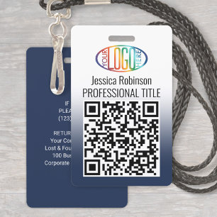 Ihr Logo, QR, Name und Titel Navy Blue Gradient Ausweis