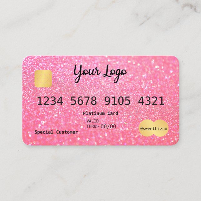 Ihr Logo Rosa Glitzer-Look Kreditkarte Visitenkarte (Vorderseite)