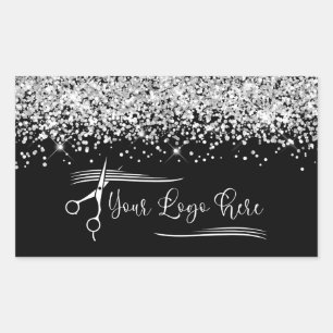 Ihr Logo Schwarz und Silber Glitter Glam Rechteckiger Aufkleber