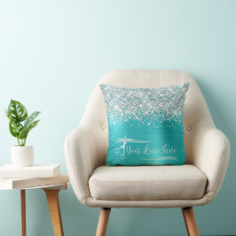 Ihr Logo Silver Glitzer Türkisblau Glam Kissen