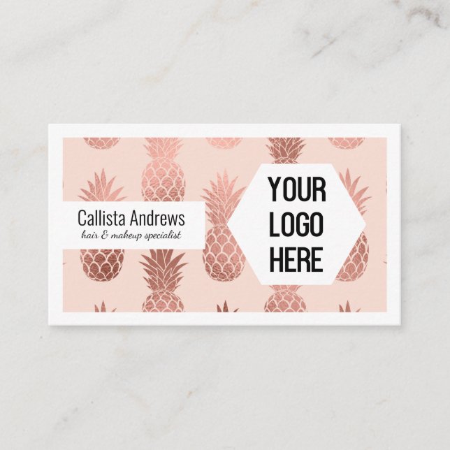Ihr Logo Tropical Rose Gold Sommer Ananas Visitenkarte (Vorderseite)