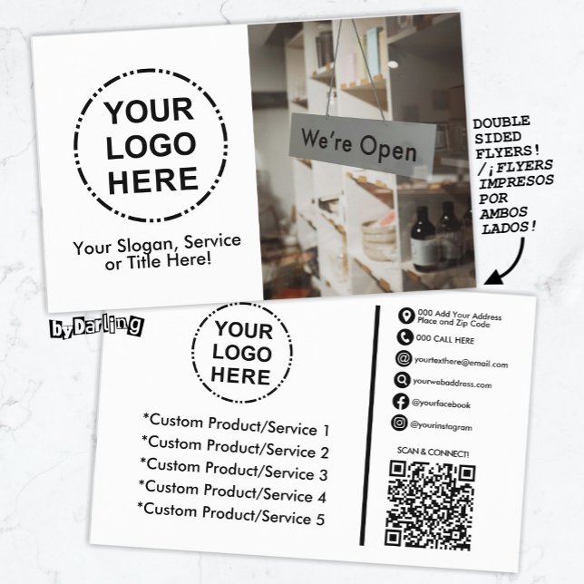 Ihr Logo und Ihr Foto Minimalistischer moderner QR Flyer (Your Logo & Photo Flyer - Photos (Unsplash): AugustineWong (Background) Samuel Regan-Asante (Flyer))