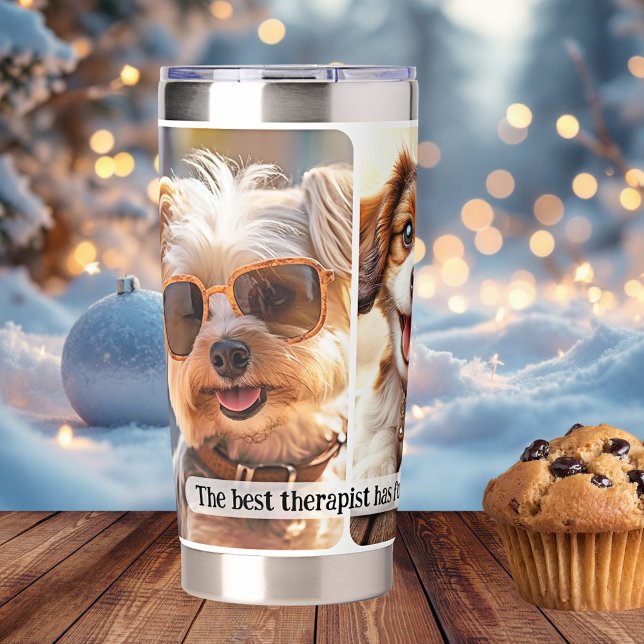 Ihr lustiges Zitat 3 Hunde Fotos Thermobecher (Insulated thermal tumbler featuring your own 3 dog photos and funny quote - dog lover)