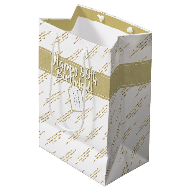 Ihr Meldungsmuster Gold/White-Jeden Anlass Mittlere Geschenktüte (Vorderseite Schrägansicht)