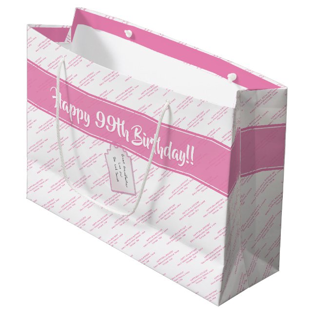 Ihr Meldungsmuster rosa/weiße Jeden Anlass Große Geschenktüte (Vorderseite Schrägansicht)