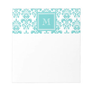 Ihr Monogramm, Aquamarines Damaskusmuster 2 Notizblock