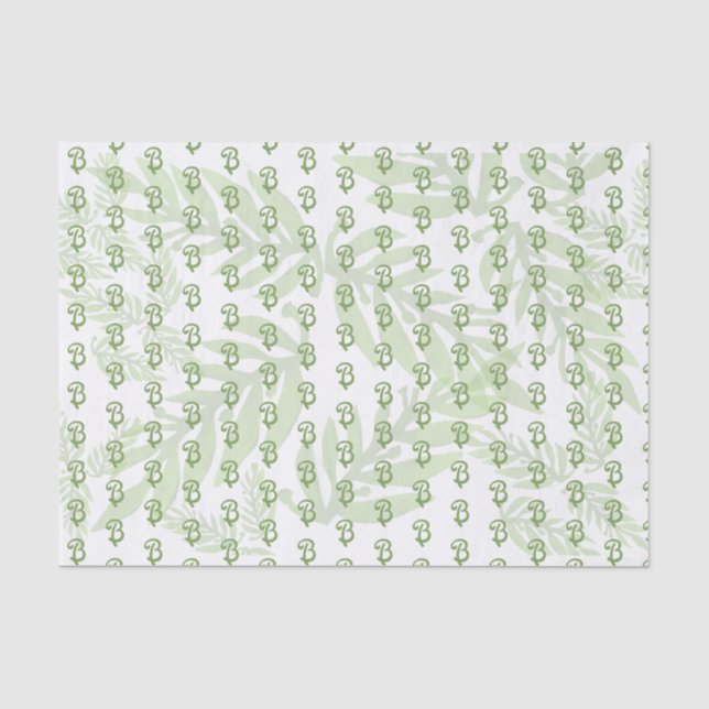 Ihr Monogramm auf grüne Blätter Seidenpapier (Vorderseite)