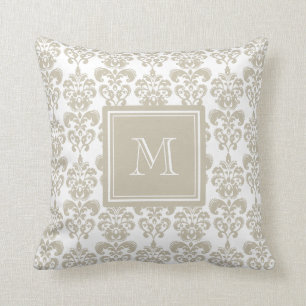 Ihr Monogramm, beige Damast-Muster 2 Kissen