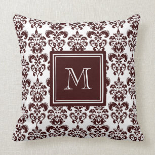 Ihr Monogramm, Brown-Damast-Muster 2 Kissen