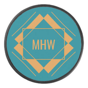 Ihr Monogramm im geometrischen Muster-Hockey-Puck Eishockey Puck