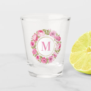 Ihr Monogramm in Blume-Rahmen-Bilderglas Schnapsglas