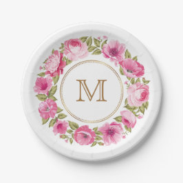 Ihr Monogramm in Blume-Rahmen-Tellern Pappteller