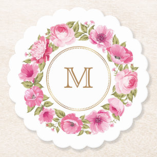 Ihr Monogramm in Blume-Rahmen-Untersetzer Untersetzer