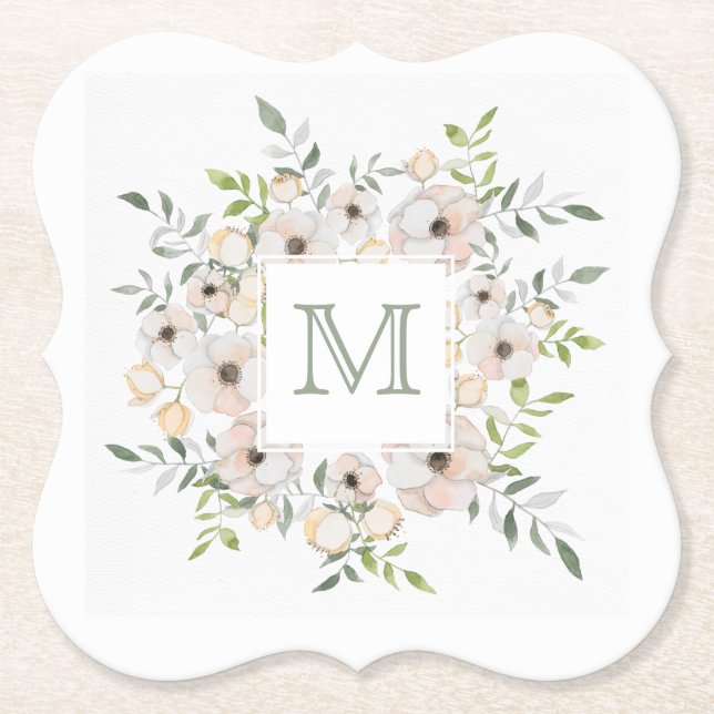 Ihr Monogramm in Blume-Rahmen-Untersetzer Untersetzer (Vorderseite)