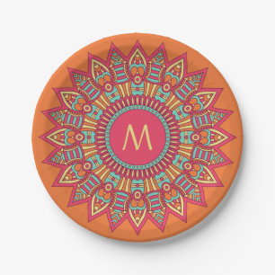 Ihr Monogramm in Boho-Frame-Tellern Pappteller