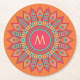 Ihr Monogramm in Boho-Frame-Untersetzer Runder Pappuntersetzer