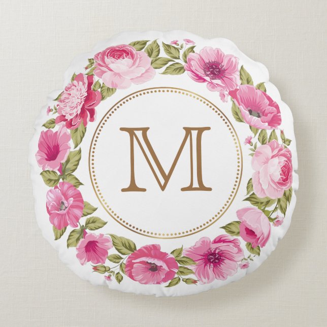 Ihr Monogramm in der Blume Rahmen werfen Kissen (Vorderseite)
