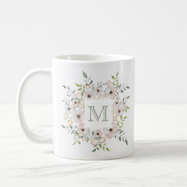 Ihr Monogramm in einem Blume-Rahmen Kaffeetasse (Links)
