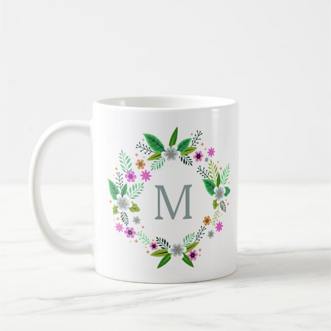 Ihr Monogramm in einem Blume-Rahmen Kaffeetasse (Links)