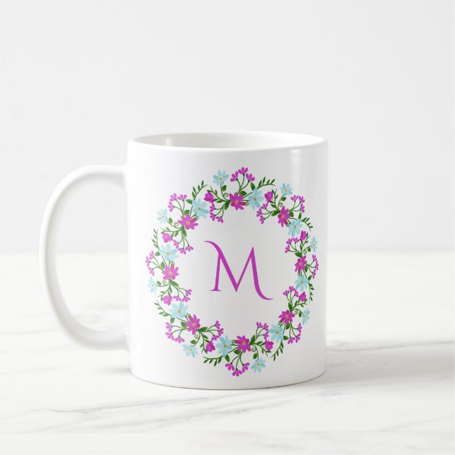 Ihr Monogramm in einem Blume-Rahmen Kaffeetasse (Links)