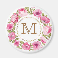 Ihr Monogramm in einem Blume-Rahmen-Magneten