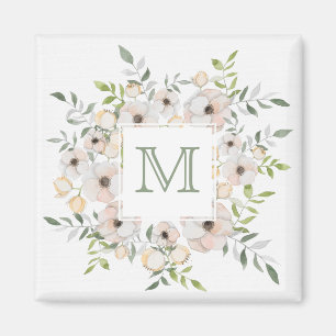 Ihr Monogramm in einem Blume-Rahmen-Magneten Magnet