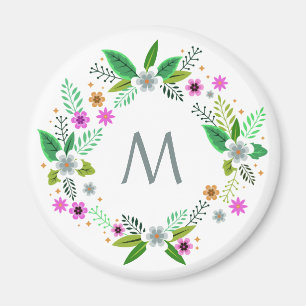 Ihr Monogramm in einem Blume-Rahmen-Magneten Magnet