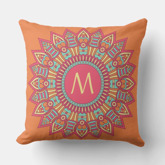 Ihr Monogramm in einem Boho Frame Wurfkissen Kissen Für Draußen (Vorderseite)