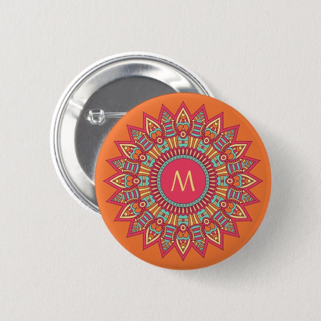 Ihr Monogramm in einem Boho-Rahmen Button (Vorne & Hinten)