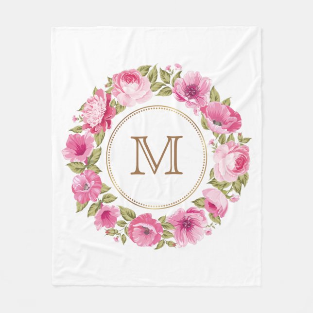 Ihr Monogramm in einer Blume-Rahmen-Decken Fleecedecke (Vorderseite)