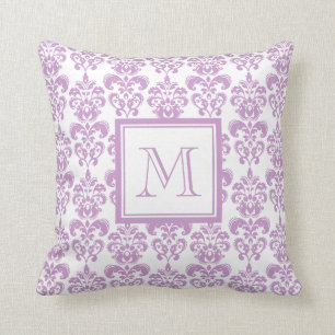 Ihr Monogramm, lila Damast-Muster 2 Kissen