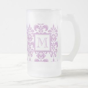 Ihr Monogramm, lila Damast-Muster 2 Mattglas Bierglas