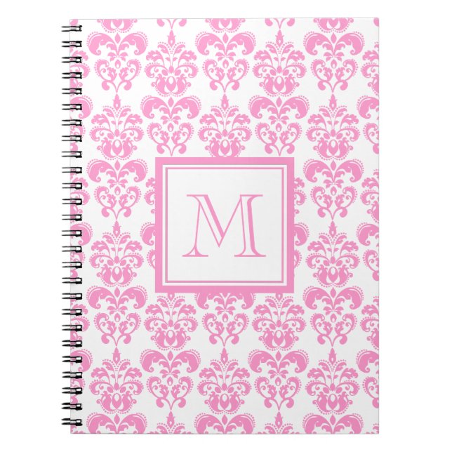 Ihr Monogramm, rosa Damast-Muster 2 Notizblock (Vorderseite)