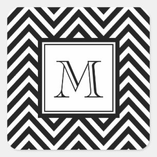 IHR MONOGRAMM, SCHWARZ ZICKZACK QUADRATISCHER AUFKLEBER