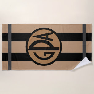 Ihr Monogramm Schwarzes u. TANcabana-Streifen Strandtuch