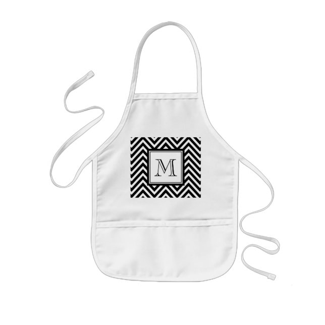 IHR MONOGRAMM, SCHWARZES ZICKZACK KINDERSCHÜRZE (Vorne)