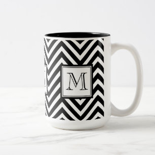 IHR MONOGRAMM, SCHWARZES ZICKZACK ZWEIFARBIGE TASSE