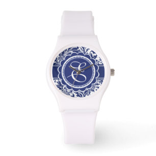 Ihr Monogramm William Morris blau und weiß Armbanduhr