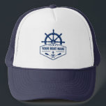 Ihr Name Anchor Oars Helm Stars in Navy Blue Truckerkappe<br><div class="desc">Nautical Anker Oars,  Schiffrad Helm und Sterne mit Ihrem Personalisierten Bootnamen oder anderen Text auf einem stilvollen LKW-Hut.</div>