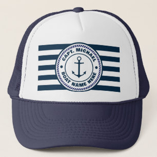 Ihr Name Anchor Willkommen an Bord blau weiß Truckerkappe