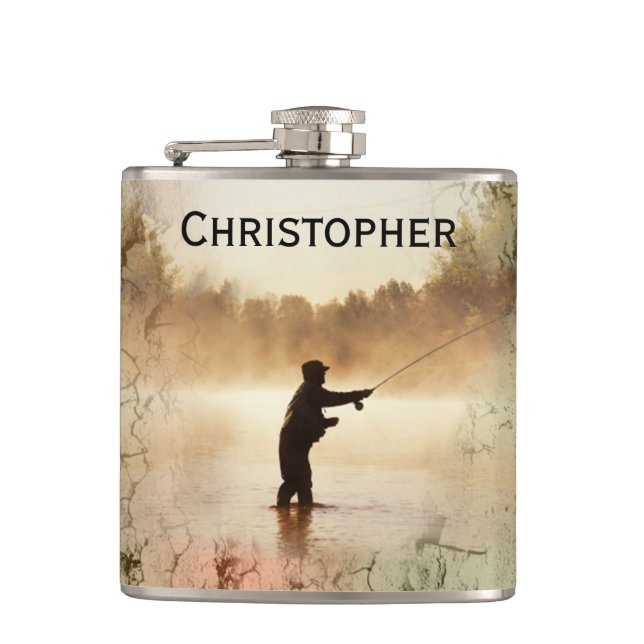 Ihr Name auf Flasche, zu fischen gegangen Flachmann (Vorderseite)