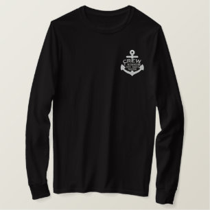 Ihr Name auf Seeanker-Stickerei CREW Besticktes Langarmshirt