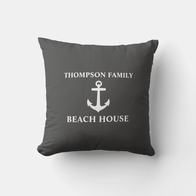 Ihr Name Beach House Anchor Grau Kissen (Vorderseite)