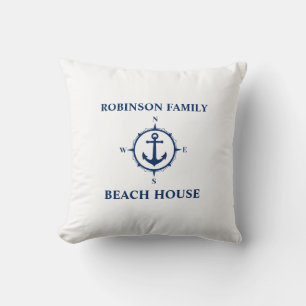 Ihr Name Beach House Compass Anker White Kissen