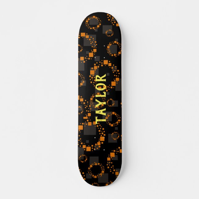 Ihr Name Black Demon Orange Squares Circles Trend Skateboard (Vorne)