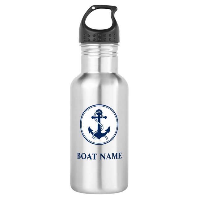 Ihr Name Blue Rope & Anchor Edelstahlflasche (Vorderseite)