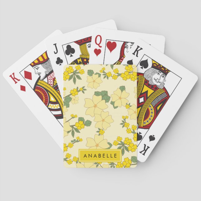 Ihr Name - Blume, Petalen, Blätter - Gelb grün Spielkarten (Rückseite)