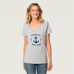 Ihr Name & Boat Vintag Ankerstars Blau & Grau T-Shirt
