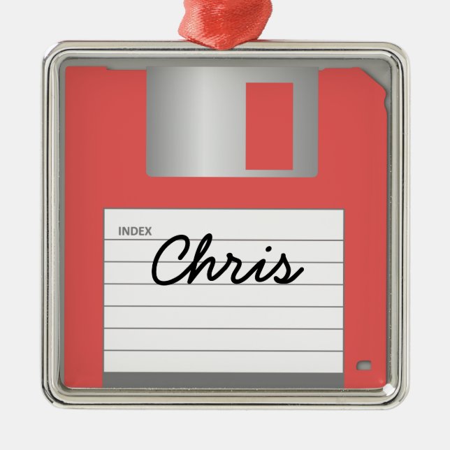 Ihr Name Classic 3.5" Red Floppy Disk Ornament Aus Metall (Vorne)